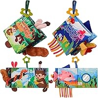 Imagina un conjunto de libros diseñados especialmente para los más pequeños, desde recién nacidos hasta bebés de un año. Estos no son libros corrientes; son libros de tela blandos, perfectos para manos pequeñitas y curiosas. Cada libro está hecho de un material suave y seguro, sin bordes afilados, lo que los hace ideales para que los bebés los exploren con total libertad y seguridad.

Al abrir uno de estos libros, descubrirías un mundo de colores vibrantes y texturas interesantes. Las páginas están llenas de ilustraciones grandes y llamativas que capturan la atención de los bebés, estimulando su desarrollo visual. Algunos de los libros incluso incorporan elementos sensoriales, como partes que crujen al